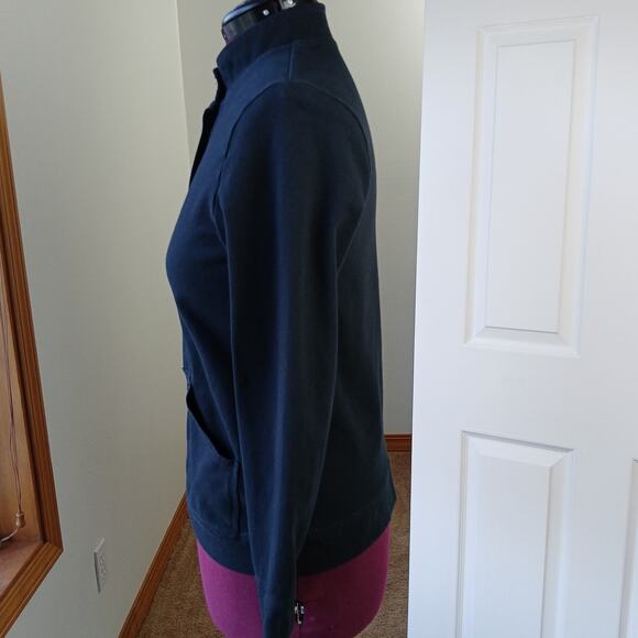 Croft & Barrow Black Cardigan Sweatshirt PM snap-up mock neck patch pockets - Picture 3 of 13